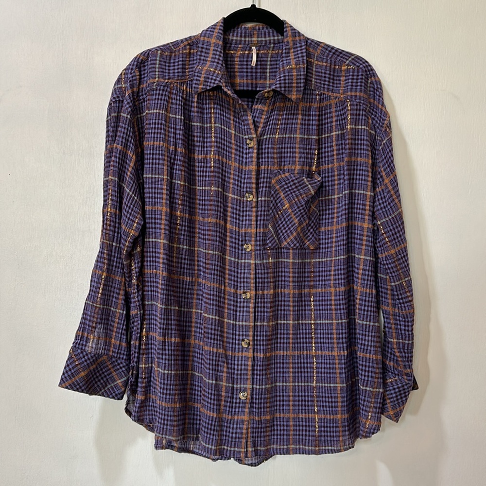 FREE PEOPLE WOMEN BLOUSE LONG SLEEVE PURPLE OVERSIZED SZ SMALL